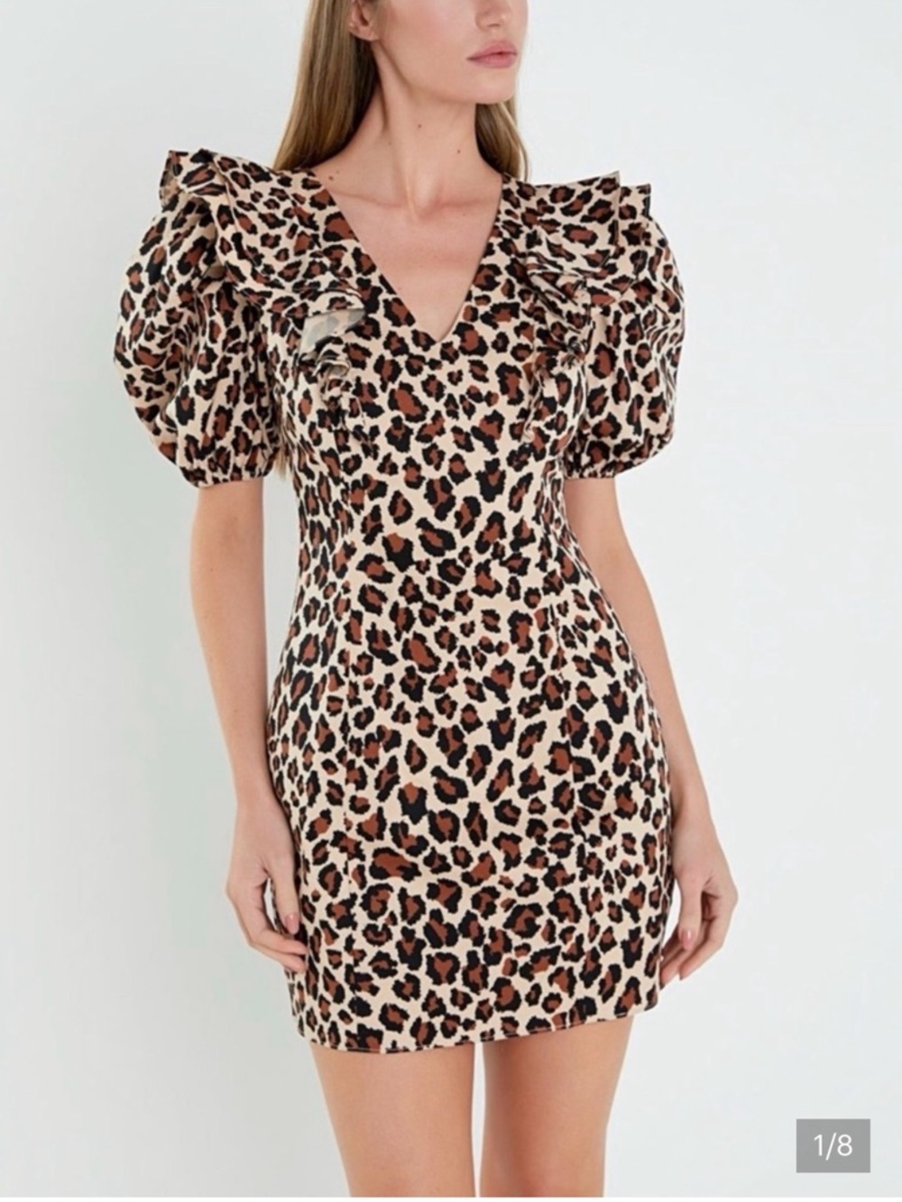English Factory Leopard Print Puff Sleeve Mini Dress - Brown & Black